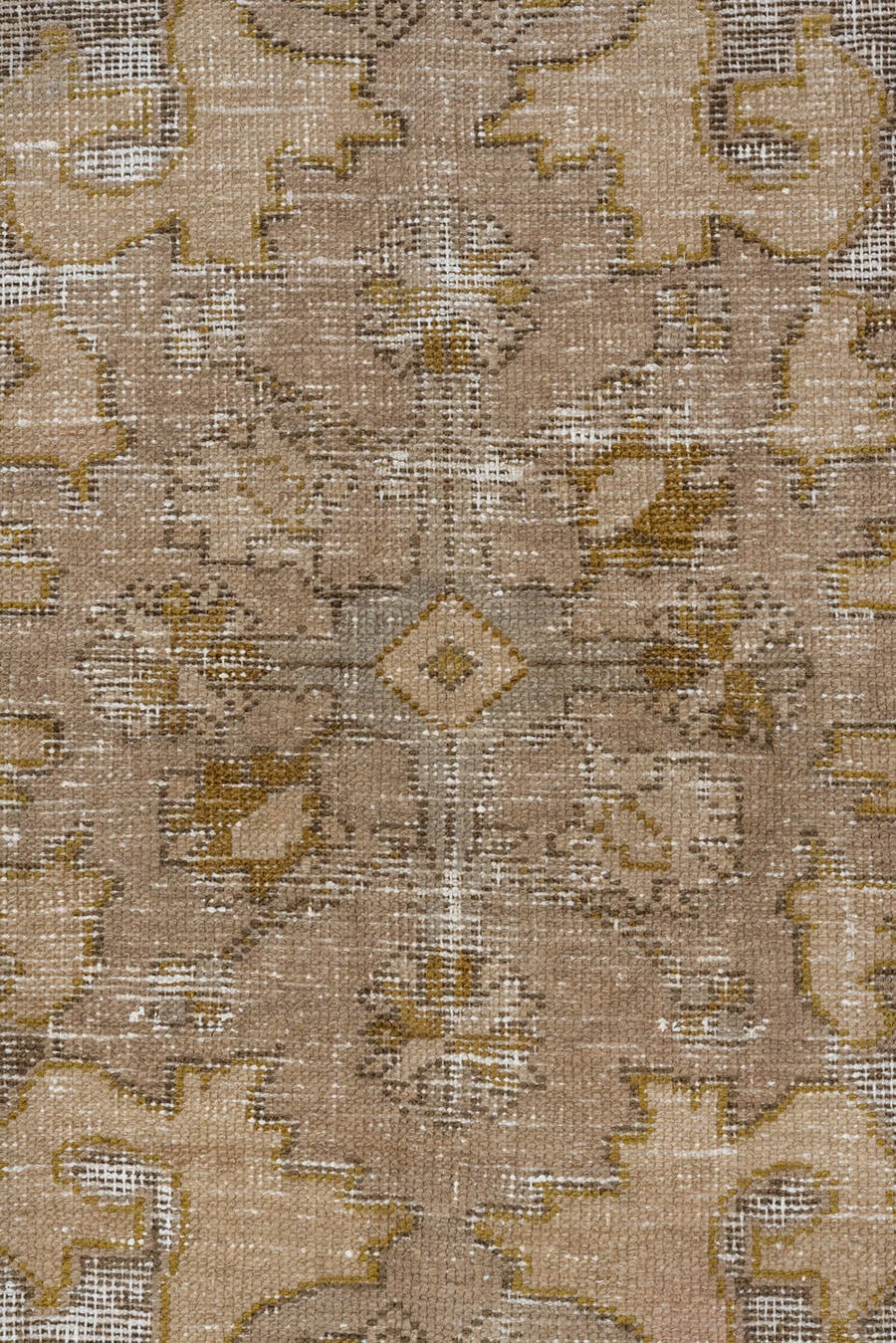 4' x 7' one-of-a-kind handmade vintage Oushak rug. Color palette: beige, taupe, gold, ivory, camel, brown, gray