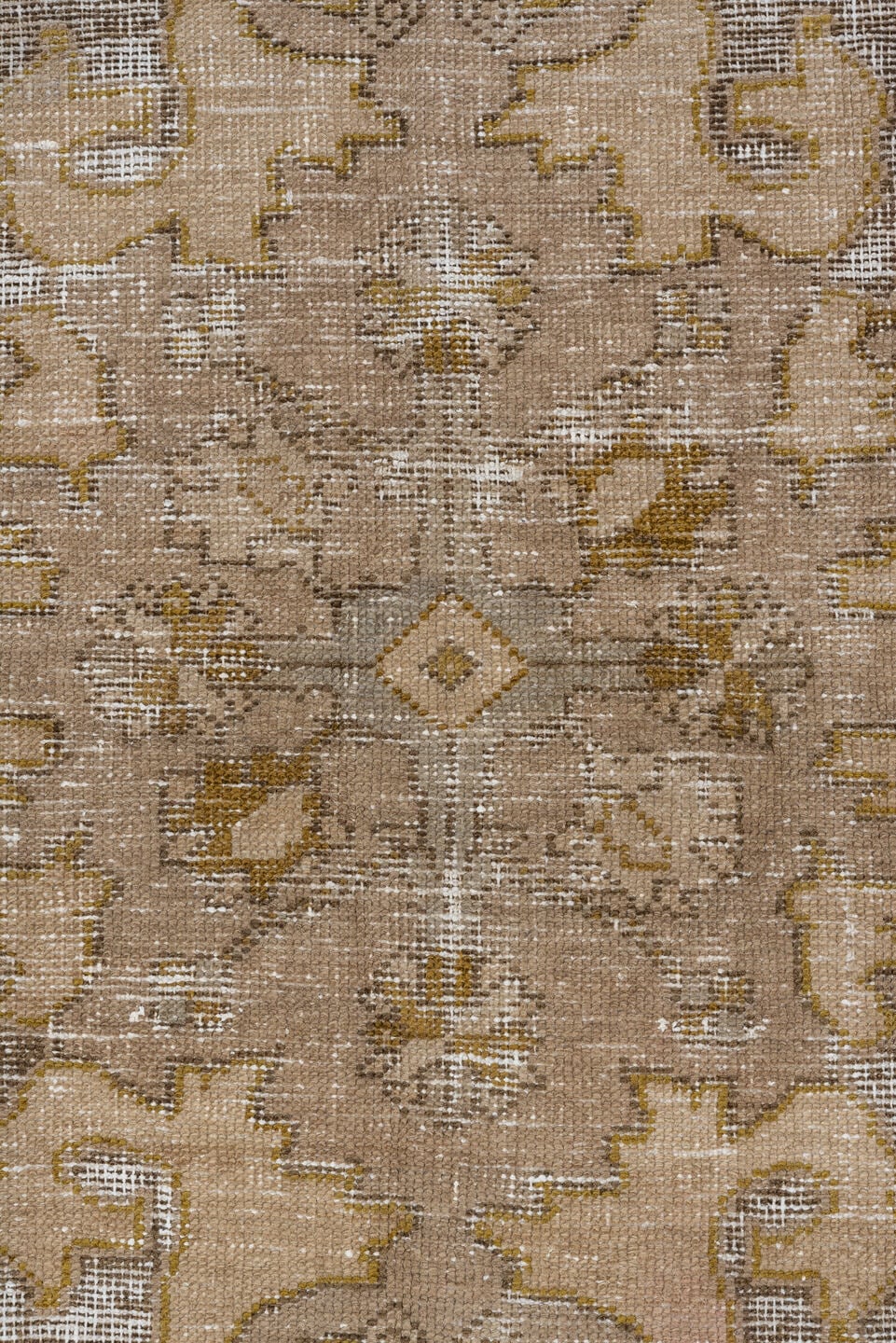 4' x 7' one-of-a-kind handmade vintage Oushak rug. Color palette: beige, taupe, gold, ivory, camel, brown, gray