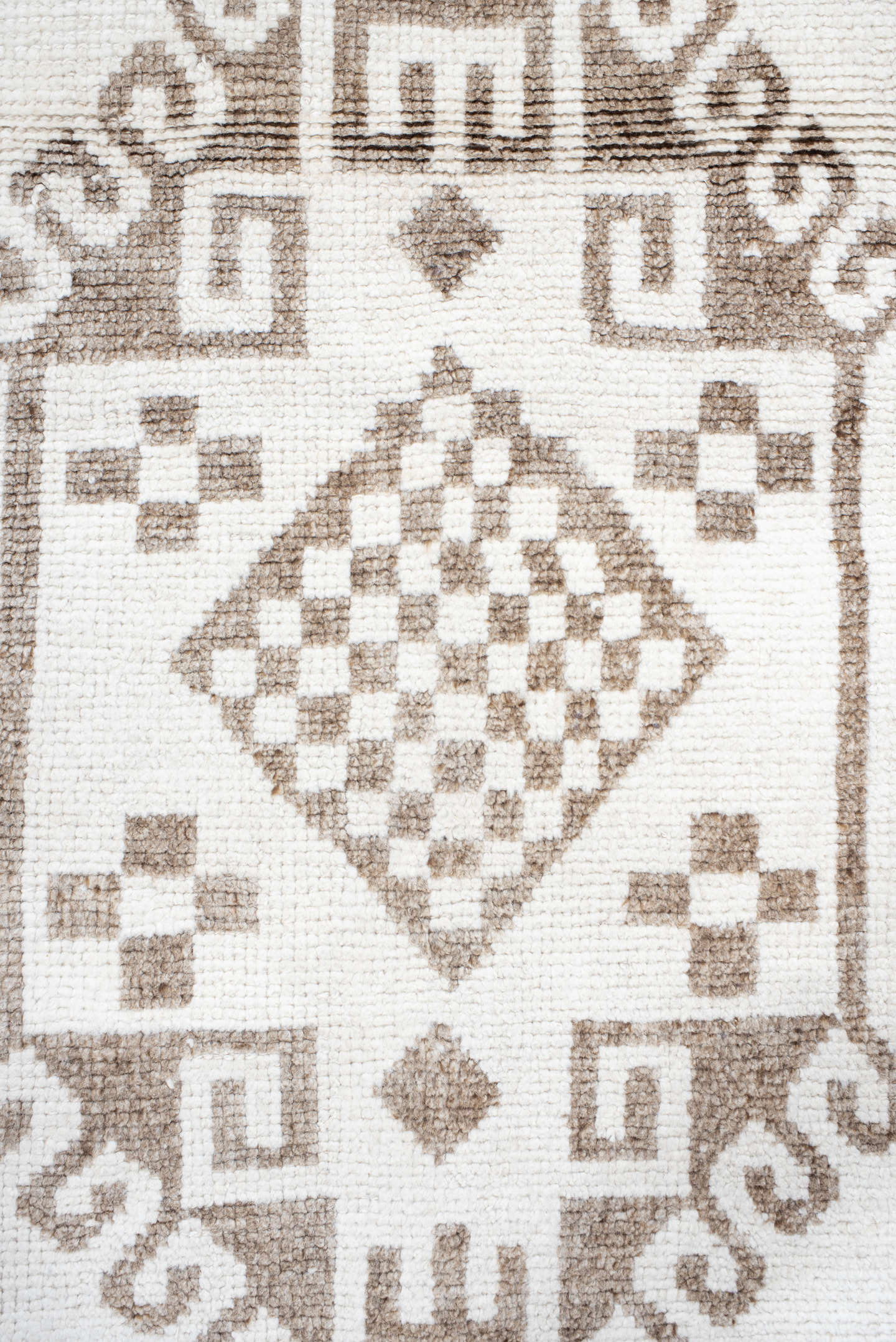 3' x 11' one-of-a-kind handmade vintage Kars runner rug. Color palette: ivory, taupe, beige, camel, gray