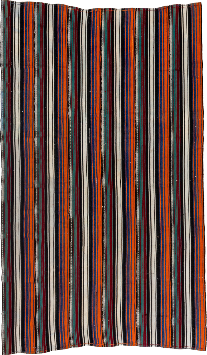 5' x 9' one-of-a-kind handmade vintage Flatweave medium size rug. Color palette: black, brown, charcoal, dark slate gray