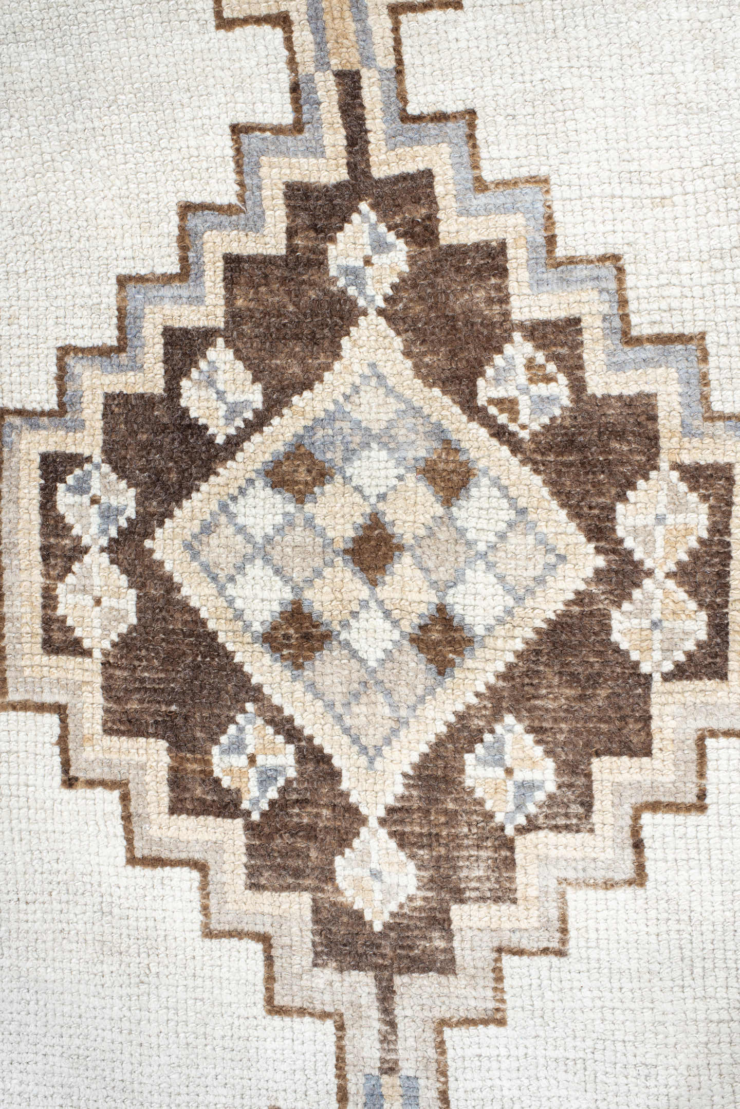 3' x 13' one-of-a-kind handmade vintage Kars runner rug. Color palette: ivory, taupe, brown, camel, pale blue, beige, gray