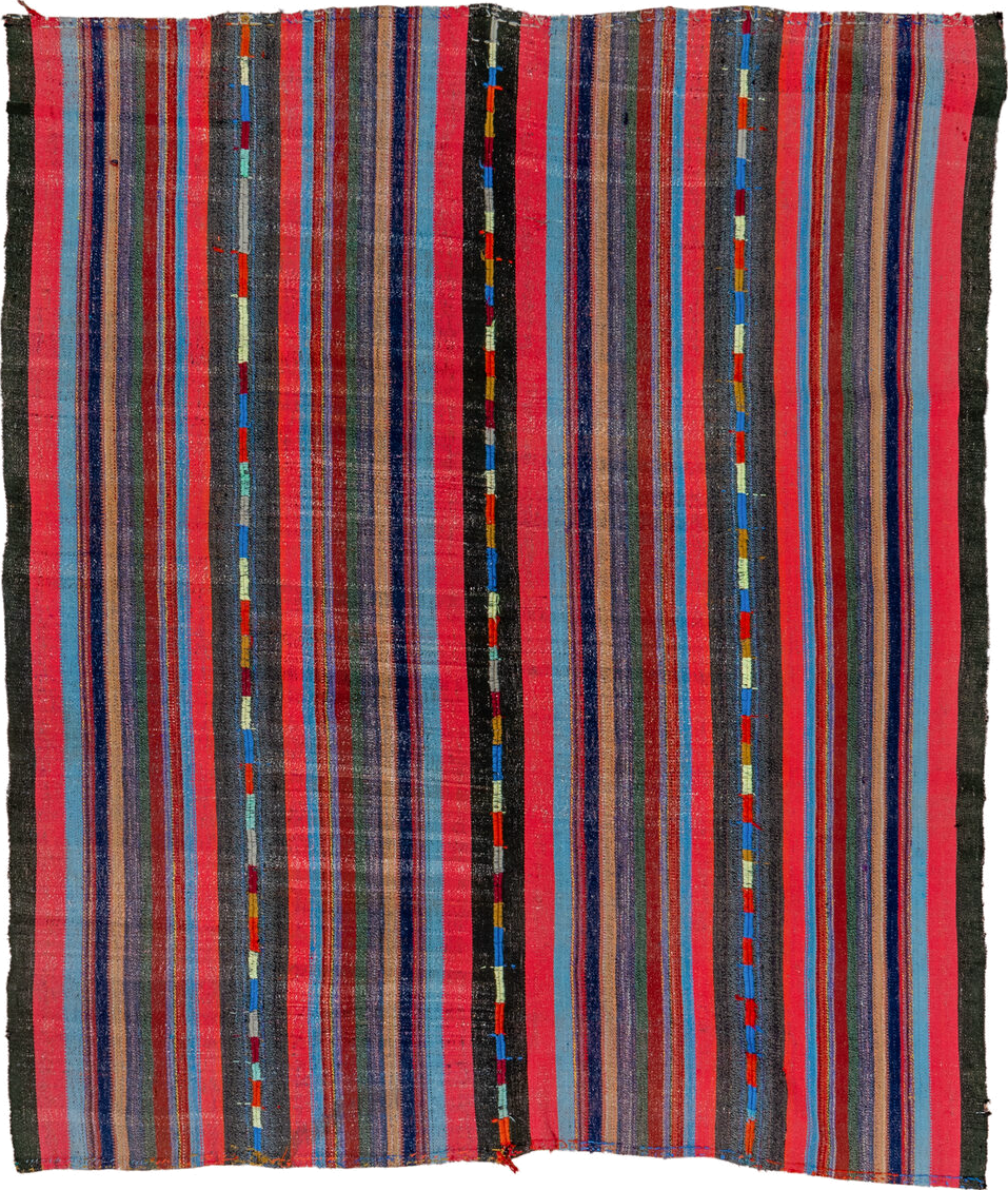 6' x 8' one-of-a-kind handmade vintage Kilim medium size rug. Color palette: crimson, charcoal, sky_blue, navy, rose, slate