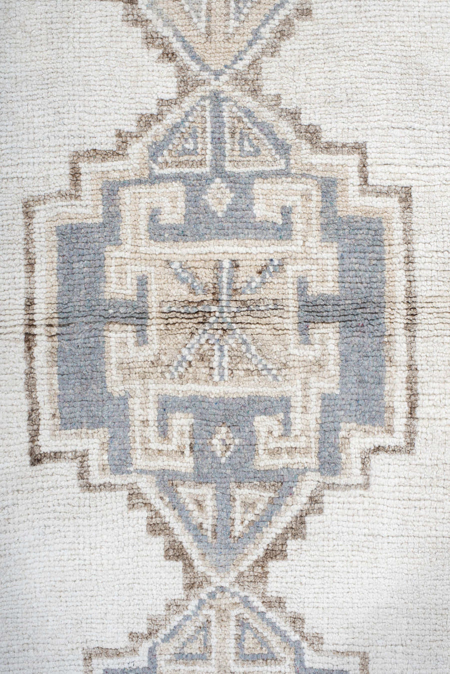 4' x 12' one-of-a-kind handmade vintage Kars runner rug. Color palette: ivory, taupe, brown, gray, beige