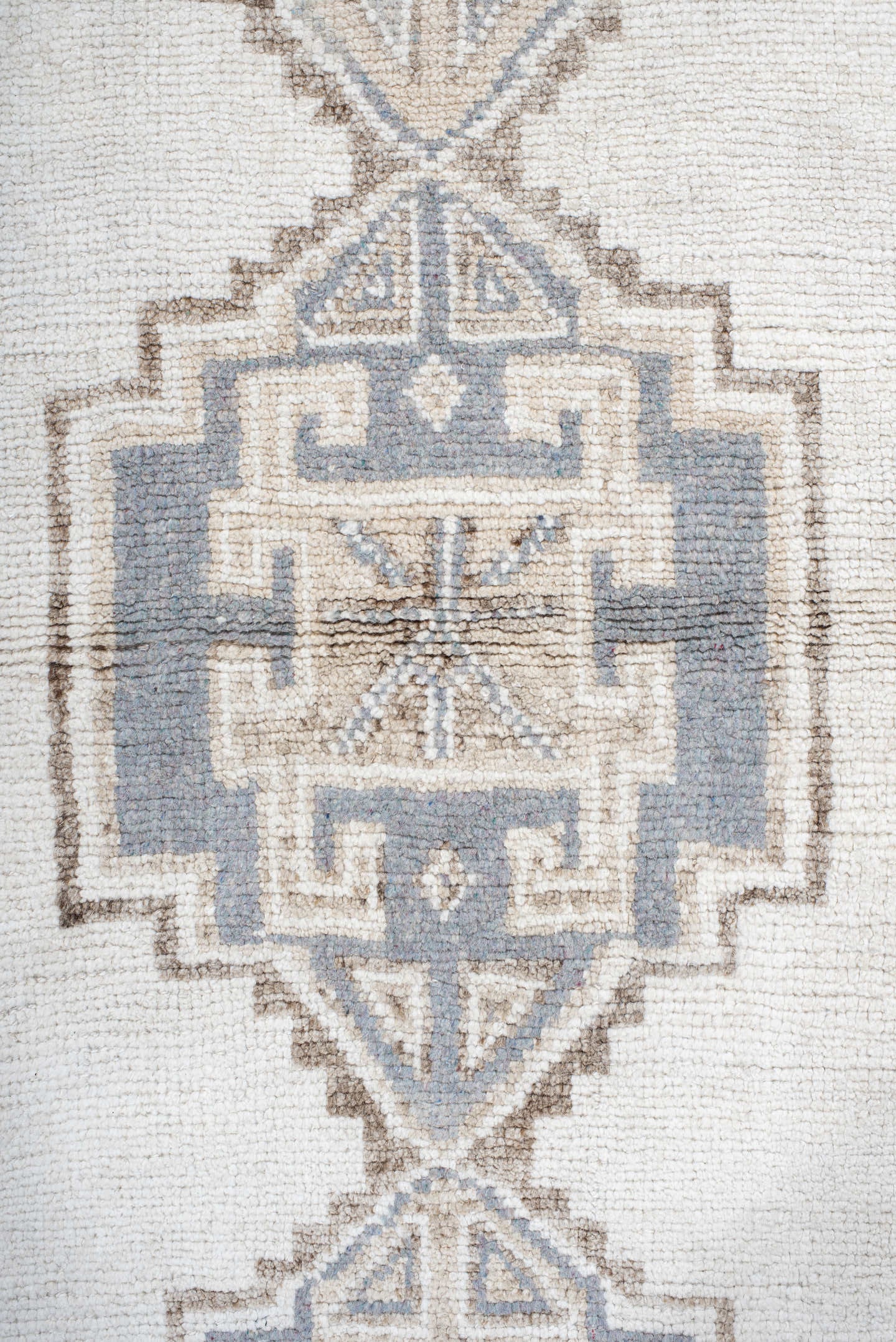 4' x 12' one-of-a-kind handmade vintage Kars runner rug. Color palette: ivory, taupe, brown, gray, beige