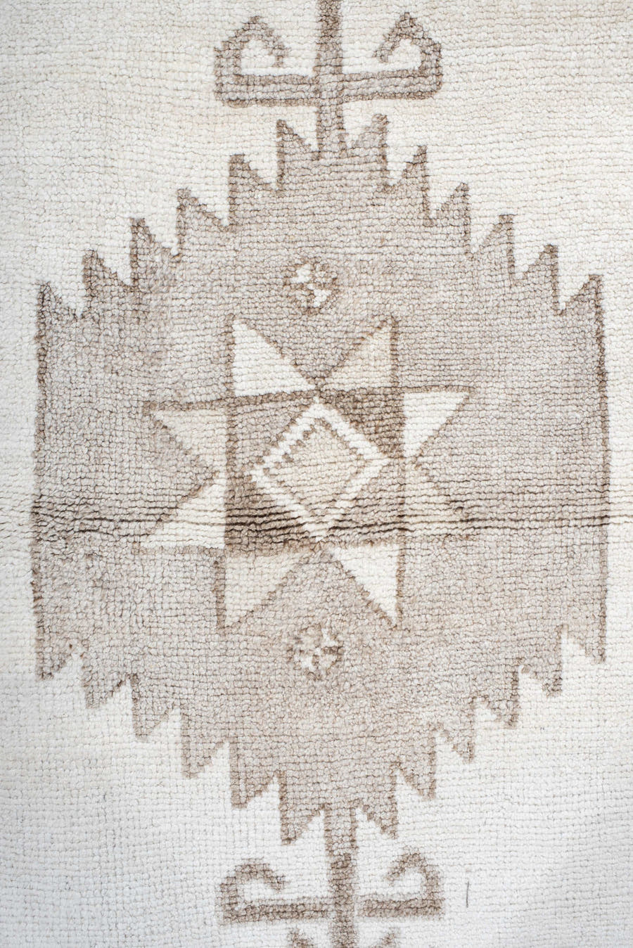 4' x 11' one-of-a-kind handmade vintage Kars runner rug. Color palette: ivory, taupe, beige, camel, gray