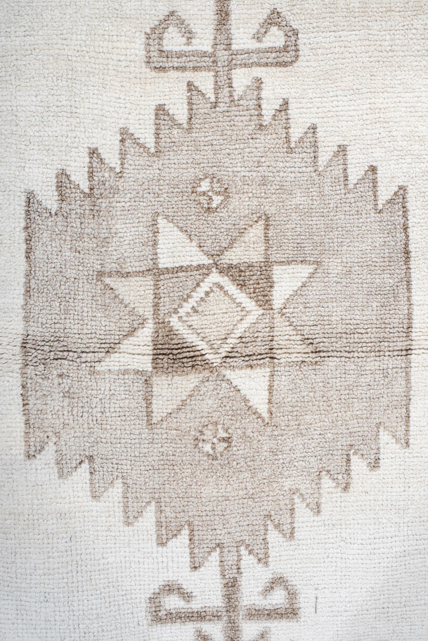 4' x 11' one-of-a-kind handmade vintage Kars runner rug. Color palette: ivory, taupe, beige, camel, gray