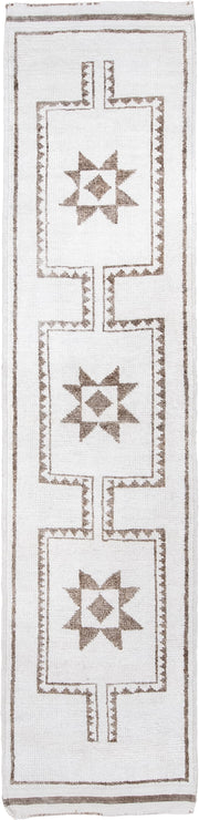 2' x 12' one-of-a-kind handmade vintage Kars runner rug. Color palette: ivory, taupe, beige, camel, gray