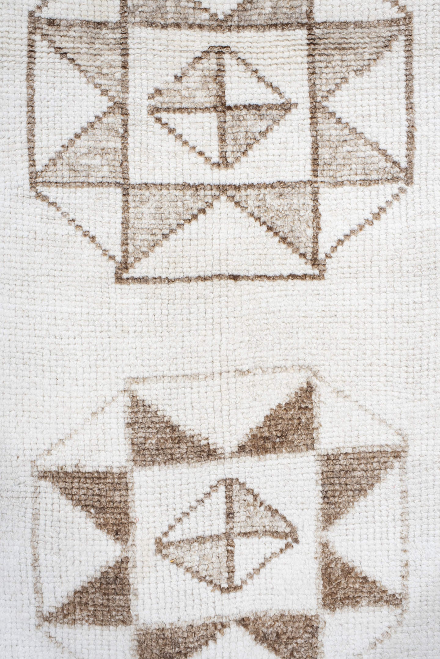 3' x 10' one-of-a-kind handmade vintage Kars runner rug. Color palette: ivory, taupe, beige, camel, gray