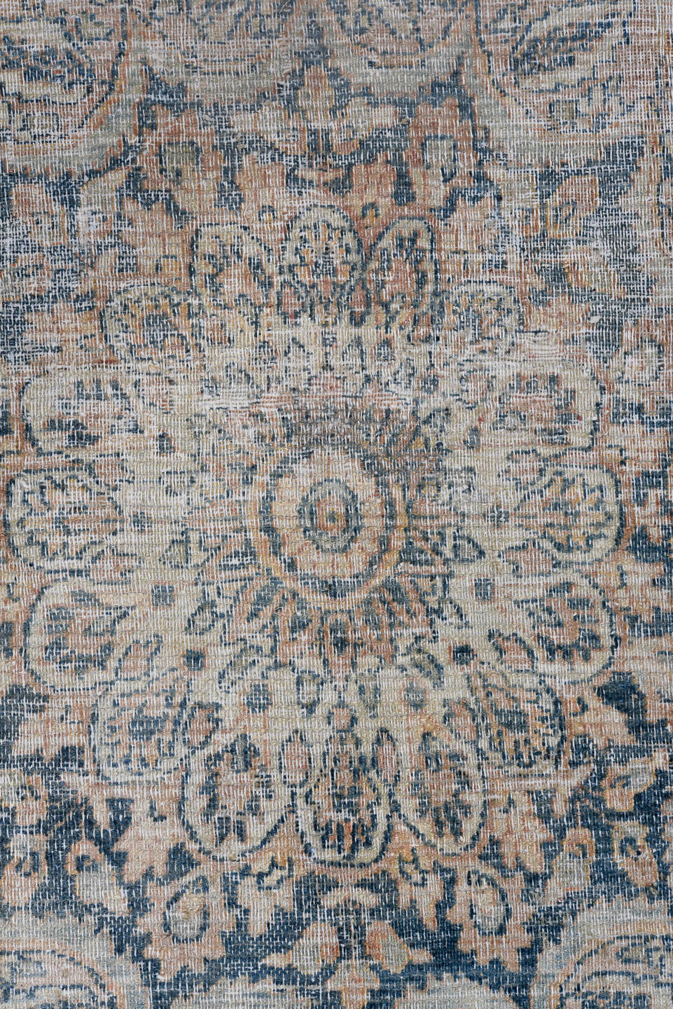 8' x 12' one-of-a-kind handmade antique Khorassan large size rug. Color palette: ivory, sky blue, beige, taupe, slate, camel