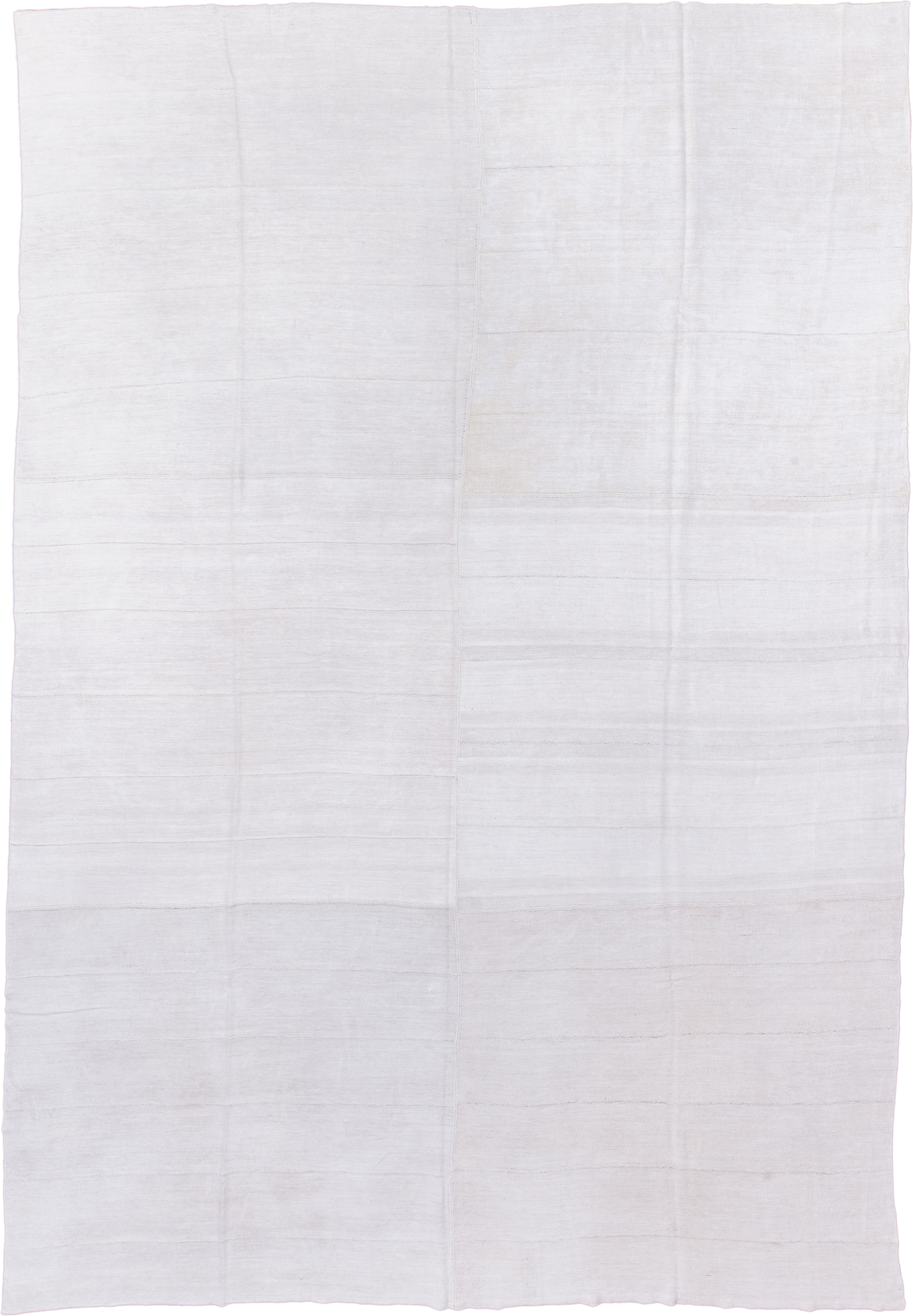 11' x 17' one-of-a-kind handmade antique Flatweave oversize rug. Color palette: ivory, cream, taupe, beige, gray