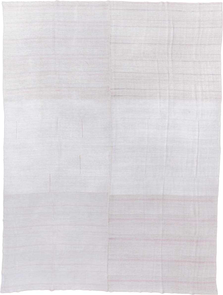10' x 16' one-of-a-kind handmade antique Flatweave rug. Color palette: ivory, blush, lavender, cream, pale rose, pink