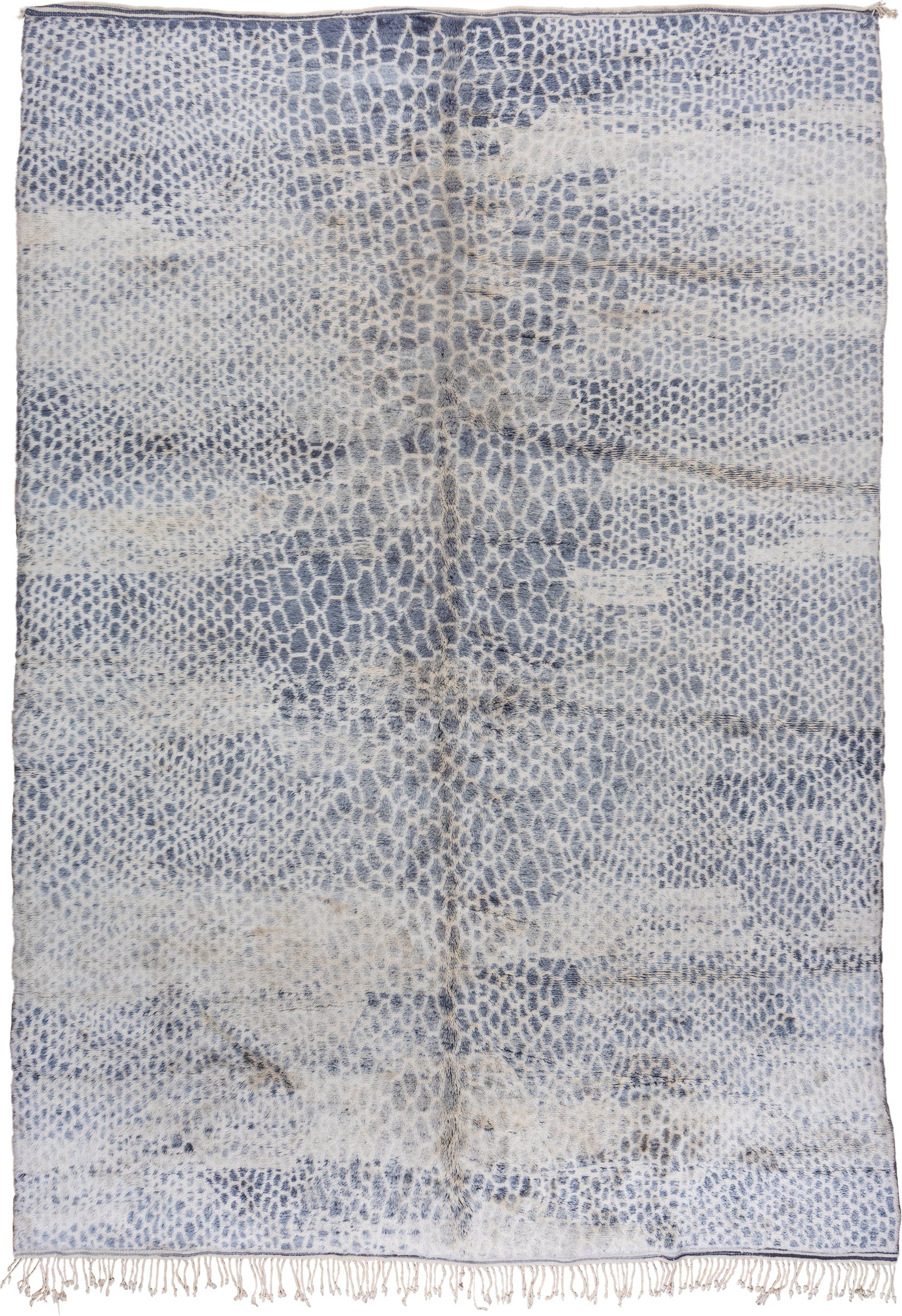 10' x 15' one-of-a-kind handmade vintage Moroccan rug. Color palette: ivory, slate, blue, charcoal, cream, taupe, gray