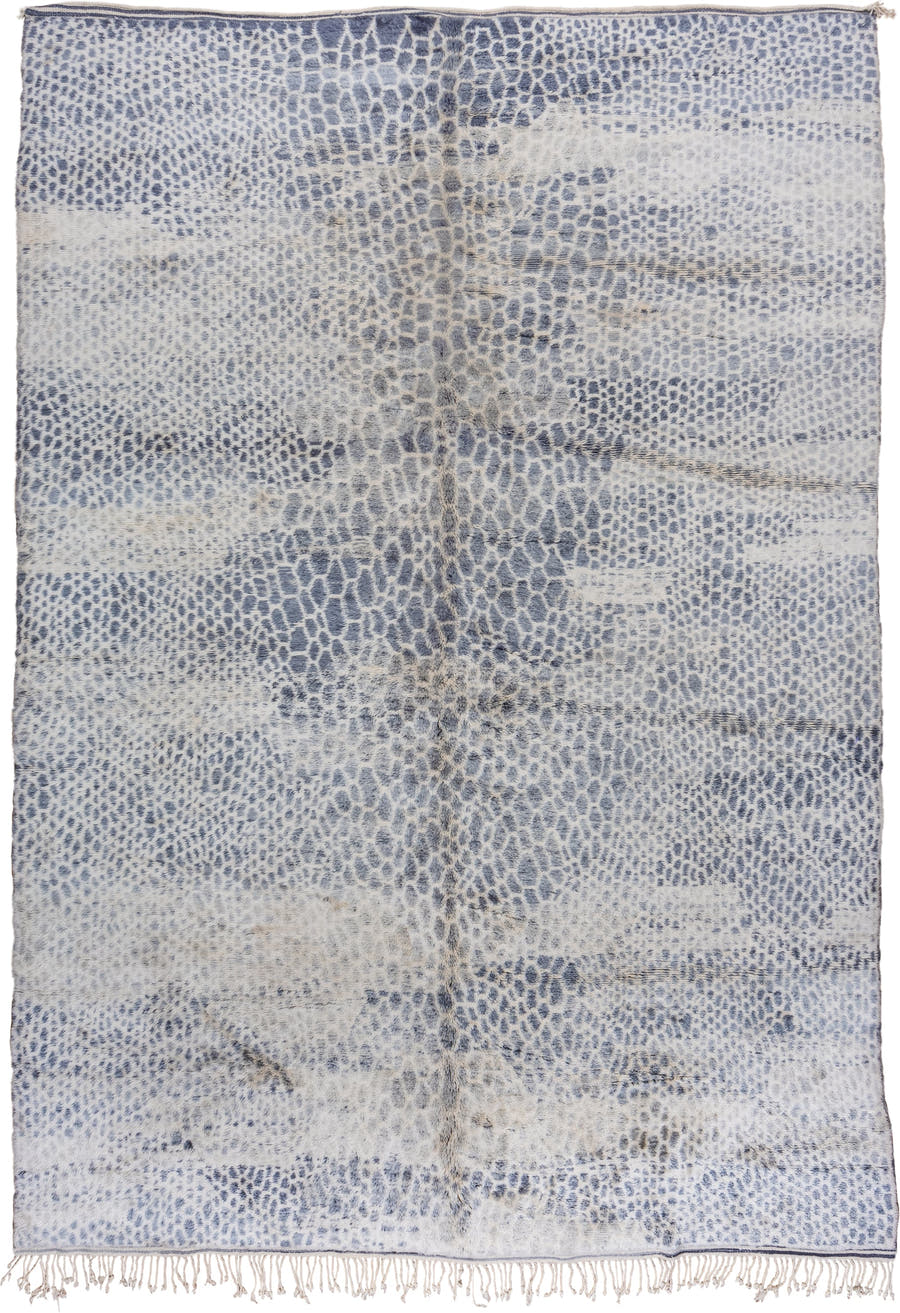 10' x 15' one-of-a-kind handmade vintage Moroccan rug. Color palette: ivory, slate, blue, charcoal, cream, taupe, gray