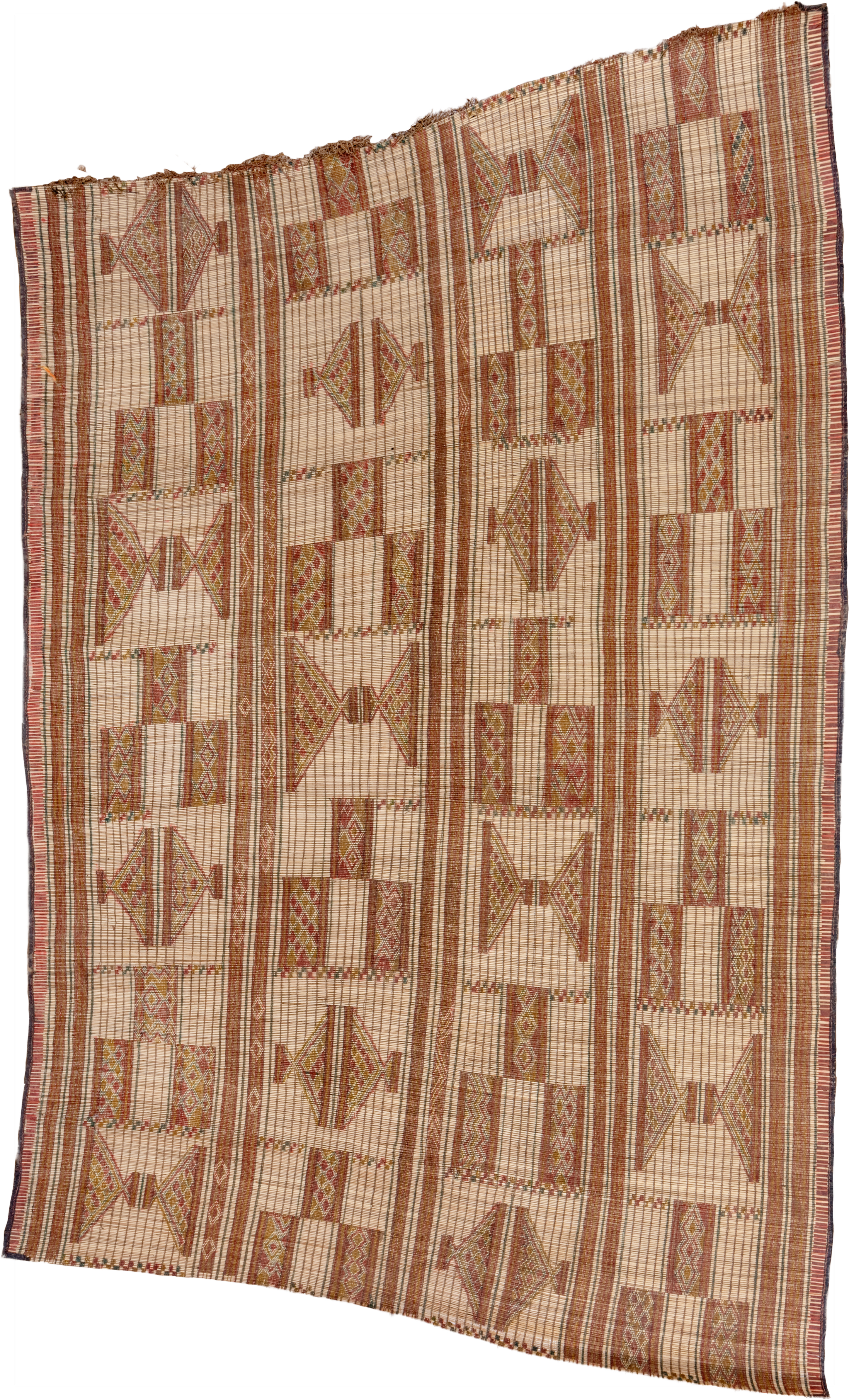 6' x 10' one-of-a-kind handmade vintage Tuareg large size rug. Color palette: camel, terra cotta, ivory, rust, brown, sage