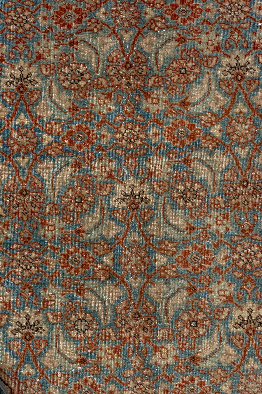 8' x 12' one-of-a-kind handmade antique Tabriz large size rug. Color palette: taupe, ivory, soft blue, rust, rose, brown