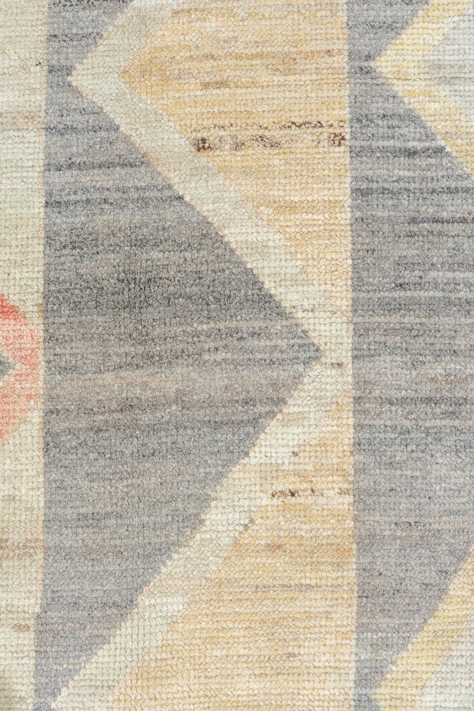 10' x 13' one-of-a-kind handmade vintage Tulu large size rug. Color palette: gray, ivory, blush, pale gold, light blue