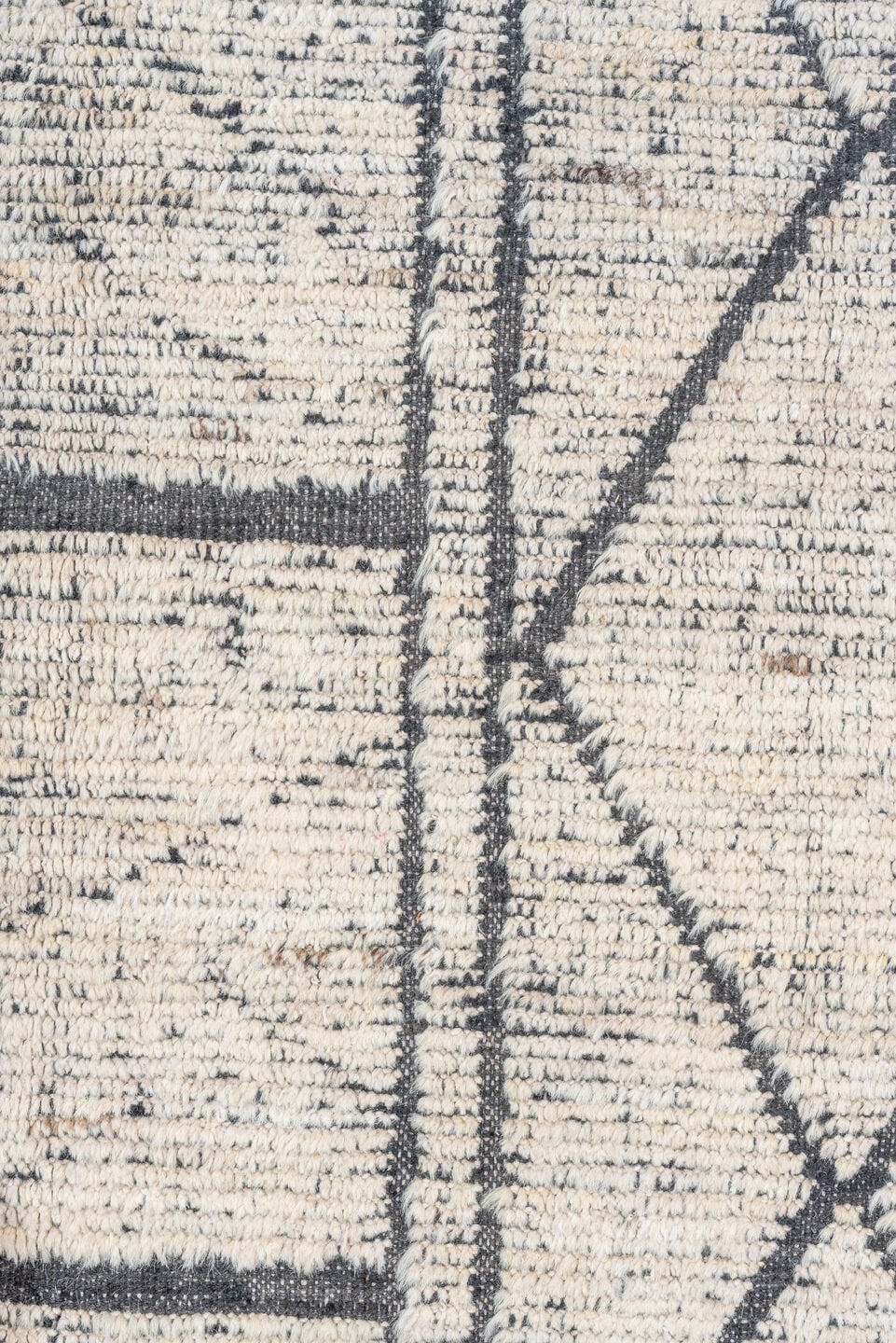 9' x 12' one-of-a-kind handmade vintage Tulu large size rug. Color palette: ivory, charcoal, slate, cream, gray, black