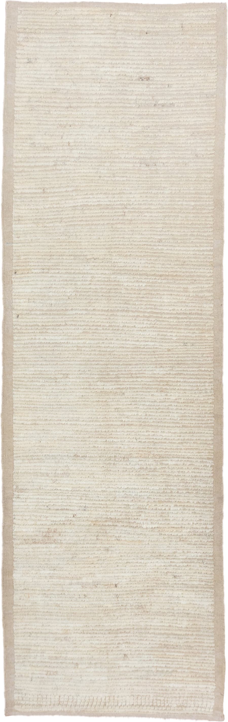3' x 10' one-of-a-kind handmade vintage Tulu runner rug. Color palette: ivory, cream, beige, taupe, gray