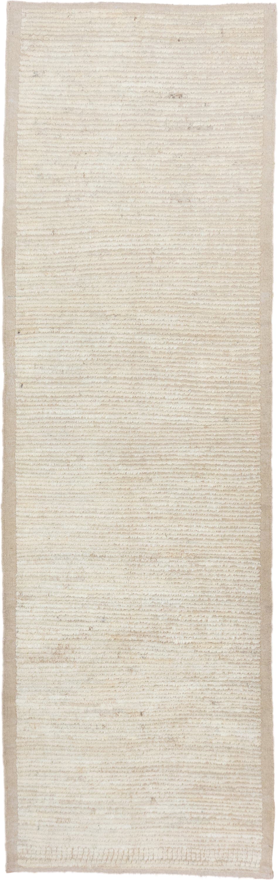 3' x 10' one-of-a-kind handmade vintage Tulu runner rug. Color palette: ivory, cream, beige, taupe, gray