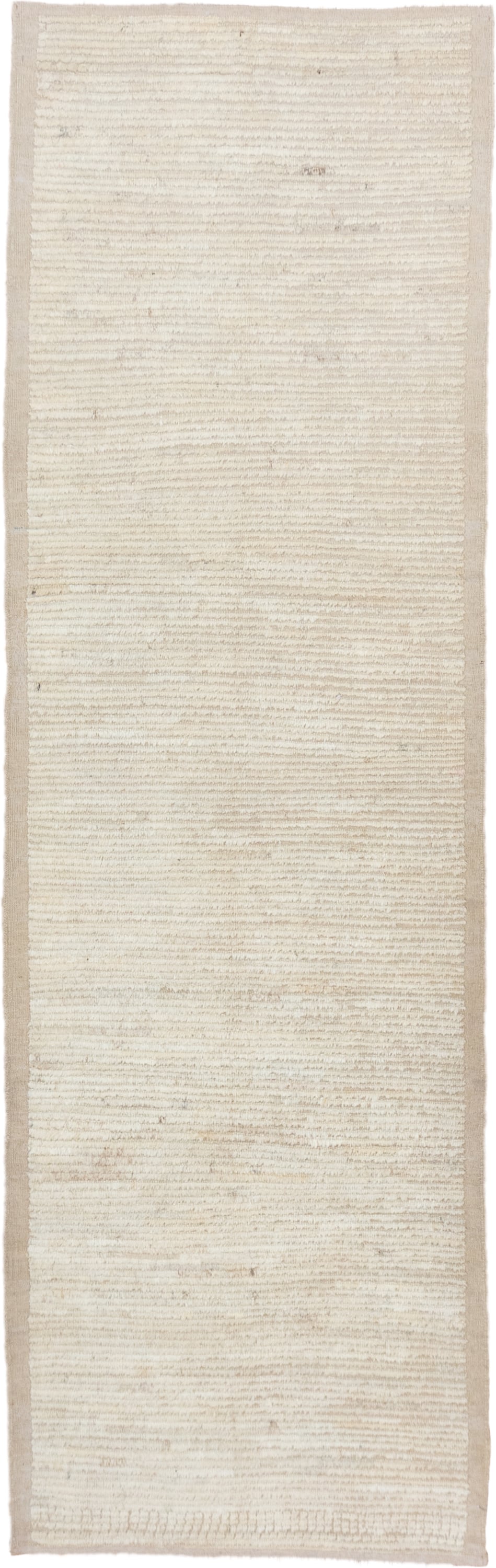 3' x 10' one-of-a-kind handmade vintage Tulu runner rug. Color palette: ivory, cream, beige, taupe, gray