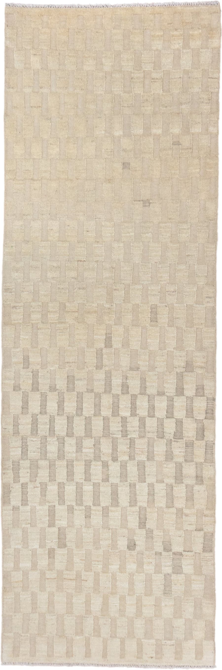 3' x 9' one-of-a-kind handmade vintage Tulu runner rug. Color palette: ivory, cream, beige, taupe, gray