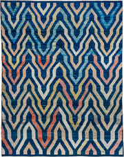 10' x 13' one-of-a-kind handmade vintage Tulu large size rug. Color palette: blue, ivory, sky_blue, blush, coral, gold, aqua