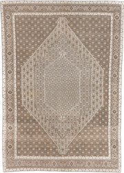 8' x 11' one-of-a-kind handmade antique Turkish large size rug. Color palette: ivory, camel, taupe, beige, light brown, gray