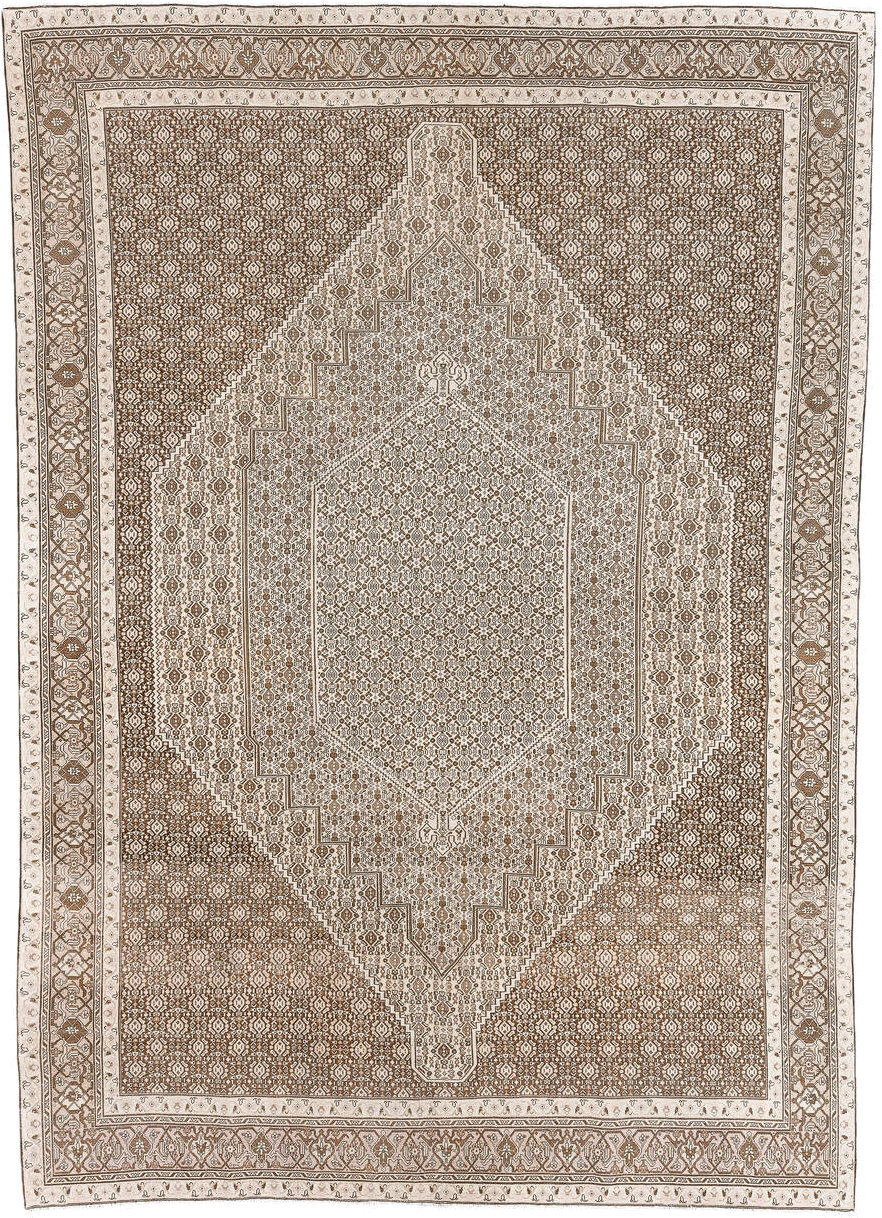 8' x 11' one-of-a-kind handmade antique Turkish large size rug. Color palette: ivory, camel, taupe, beige, light brown, gray