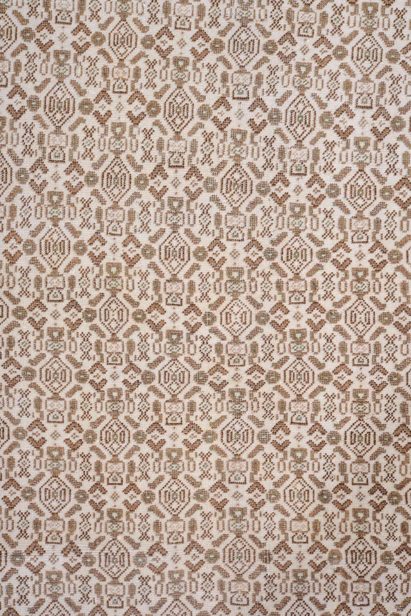 8' x 11' one-of-a-kind handmade antique Turkish large size rug. Color palette: ivory, camel, taupe, beige, light brown, gray