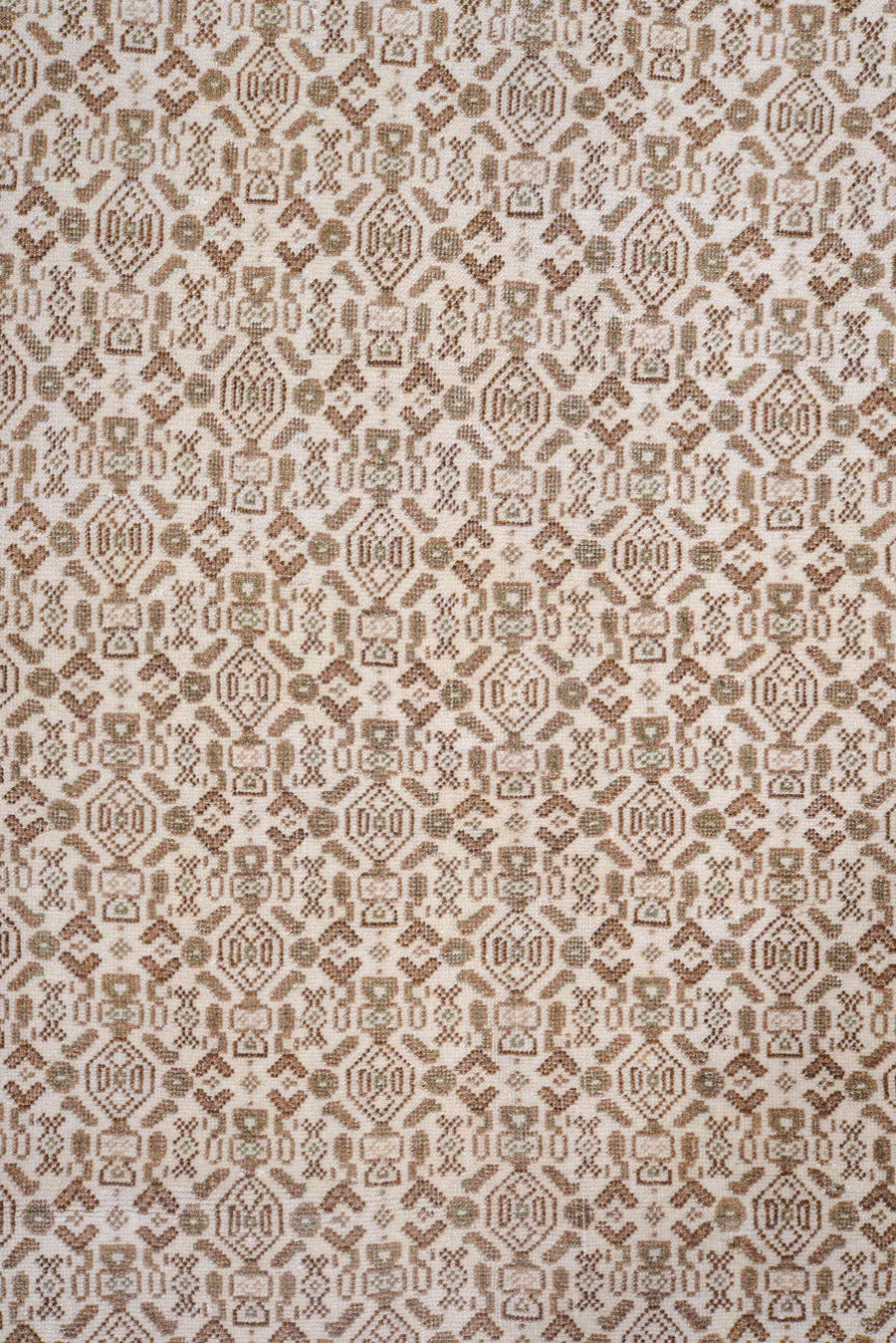 8' x 11' one-of-a-kind handmade antique Turkish large size rug. Color palette: ivory, camel, taupe, beige, light brown, gray