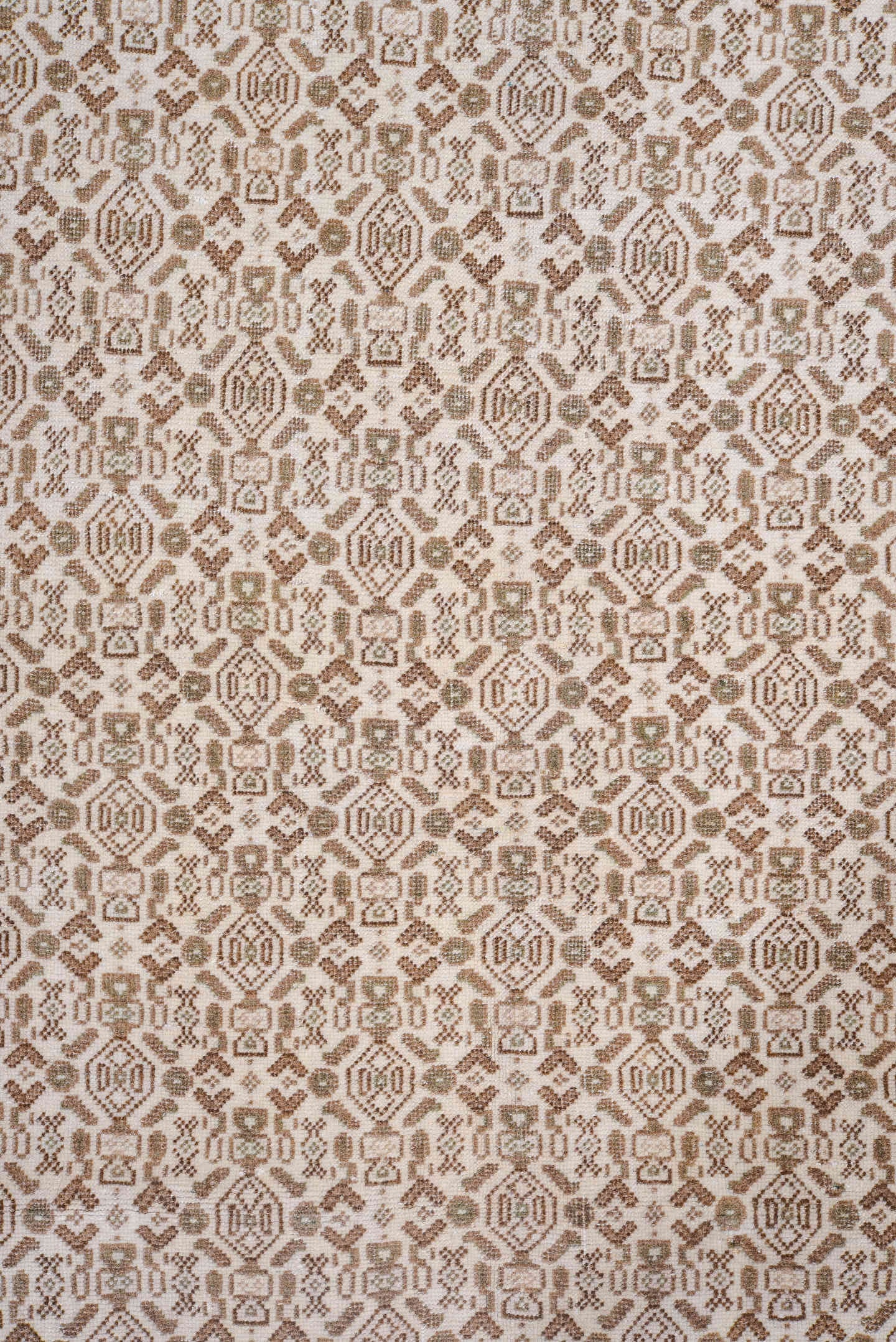 8' x 11' one-of-a-kind handmade antique Turkish large size rug. Color palette: ivory, camel, taupe, beige, light brown, gray