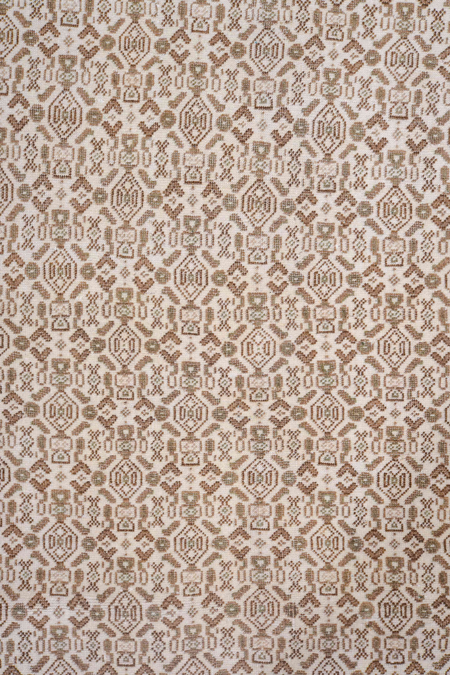 8' x 11' one-of-a-kind handmade antique Turkish large size rug. Color palette: ivory, camel, taupe, beige, light brown, gray