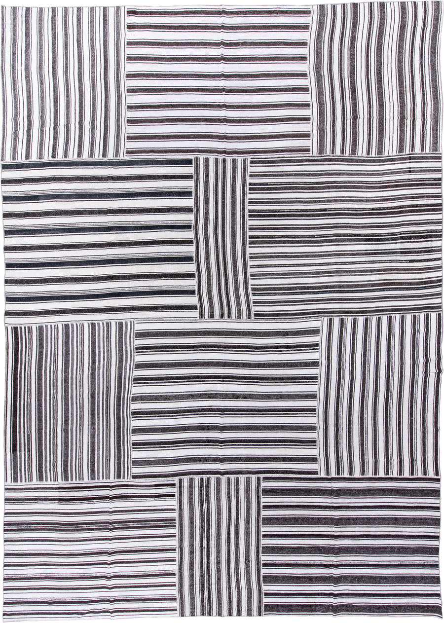 15' x 21' one-of-a-kind handmade antique Flatweave oversize rug. Color palette: ivory, charcoal, black, gray
