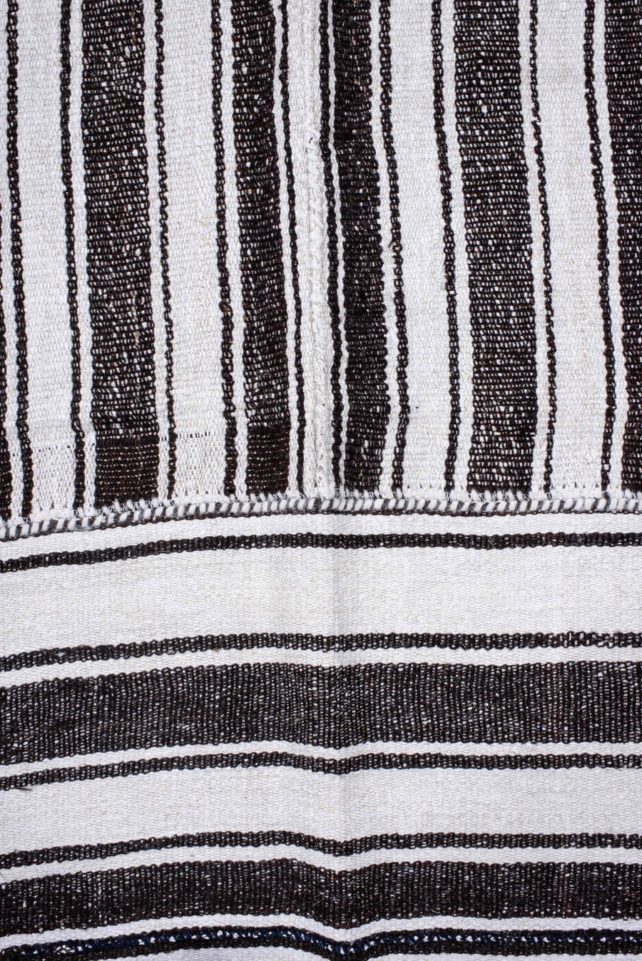 15' x 21' one-of-a-kind handmade antique Flatweave oversize rug. Color palette: ivory, charcoal, black, gray