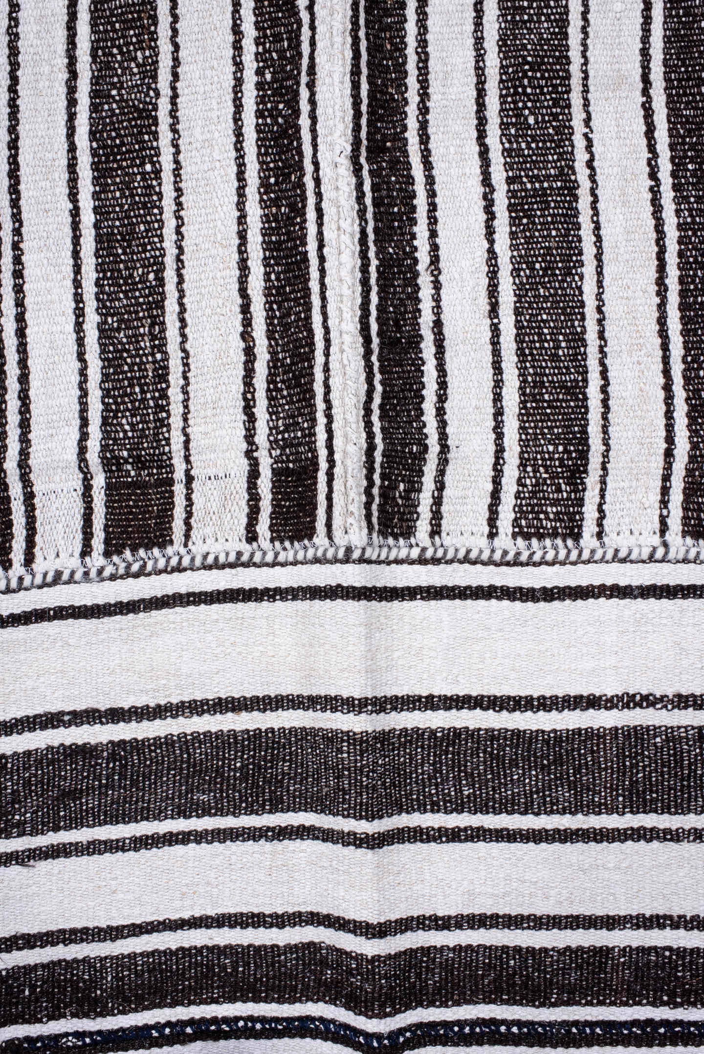 15' x 21' one-of-a-kind handmade antique Flatweave oversize rug. Color palette: ivory, charcoal, black, gray