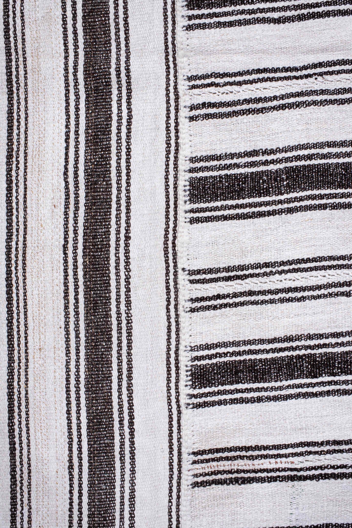 12' x 16' one-of-a-kind handmade antique Flatweave oversize rug. Color palette: ivory, charcoal, gray, black