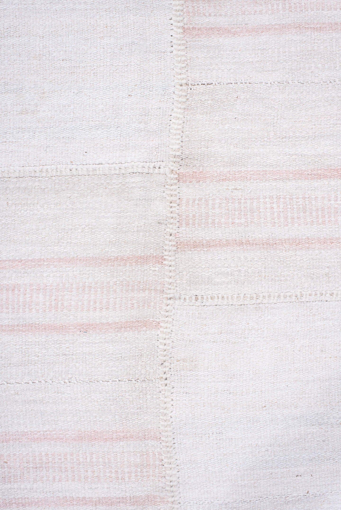 15' x 19' one-of-a-kind handmade antique Flatweave oversize rug. Color palette: ivory, blush, pale blue, cream, pink