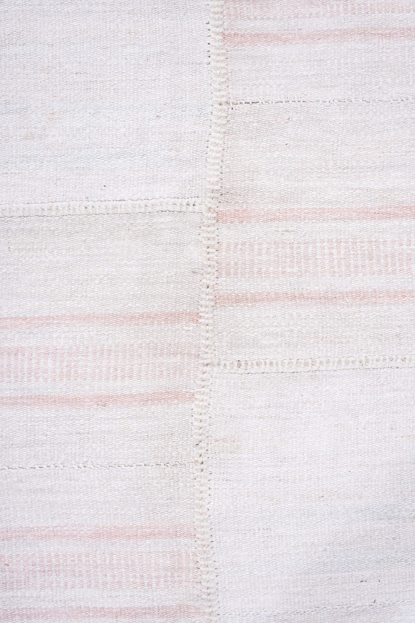 15' x 19' one-of-a-kind handmade antique Flatweave oversize rug. Color palette: ivory, blush, pale blue, cream, pink
