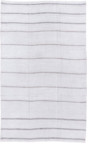 7' x 12' one-of-a-kind handmade vintage Flatweave large size rug. Color palette: ivory, charcoal, taupe, rose, gray, black