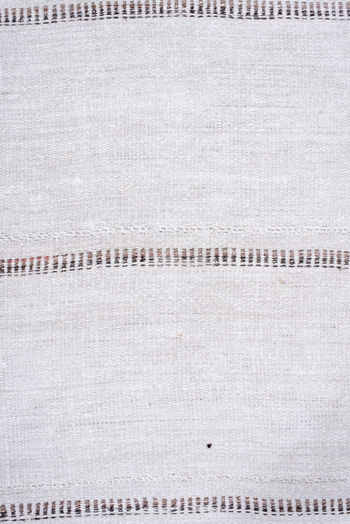 7' x 12' one-of-a-kind handmade vintage Flatweave large size rug. Color palette: ivory, charcoal, taupe, rose, gray, black
