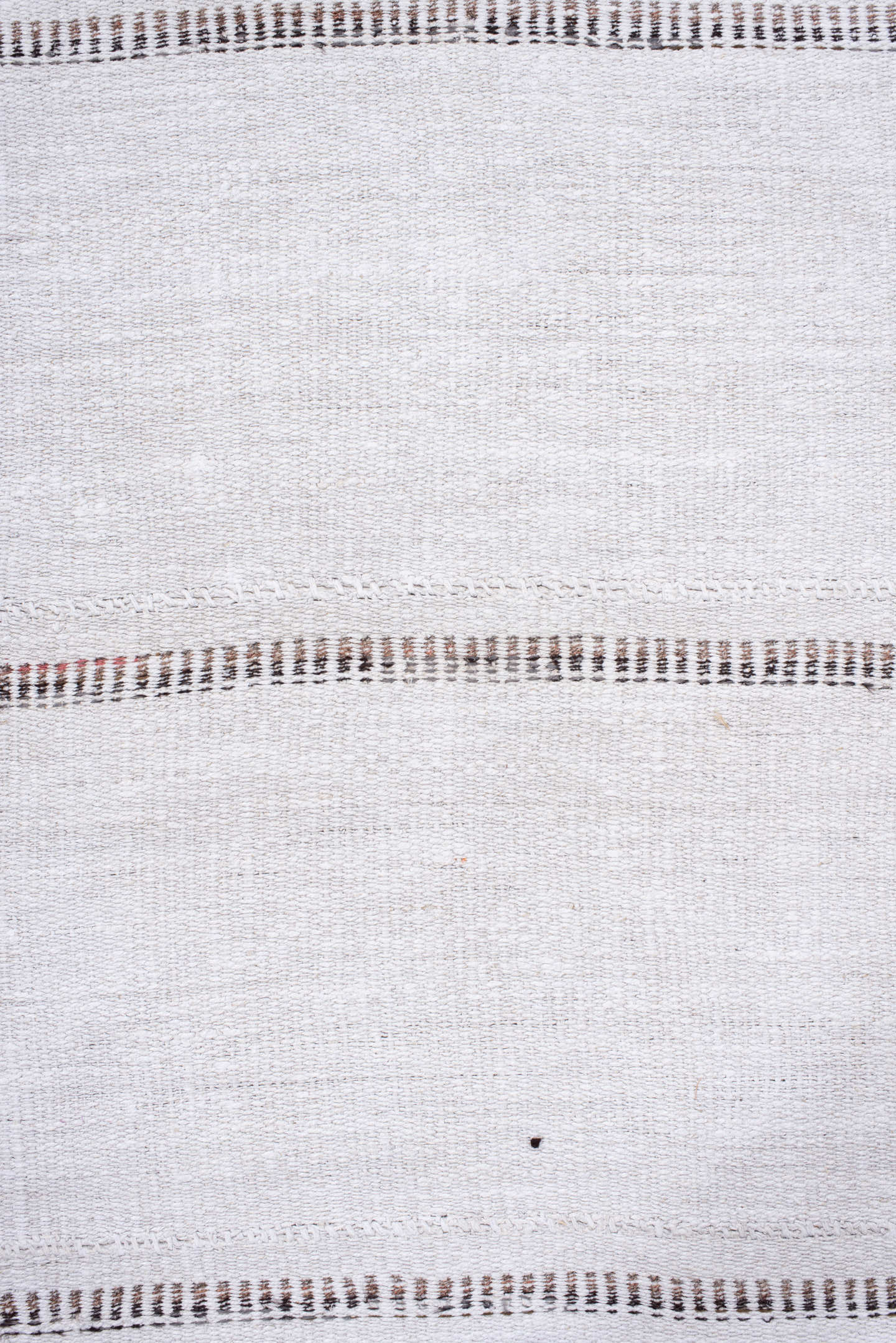 7' x 12' one-of-a-kind handmade vintage Flatweave large size rug. Color palette: ivory, charcoal, taupe, rose, gray, black