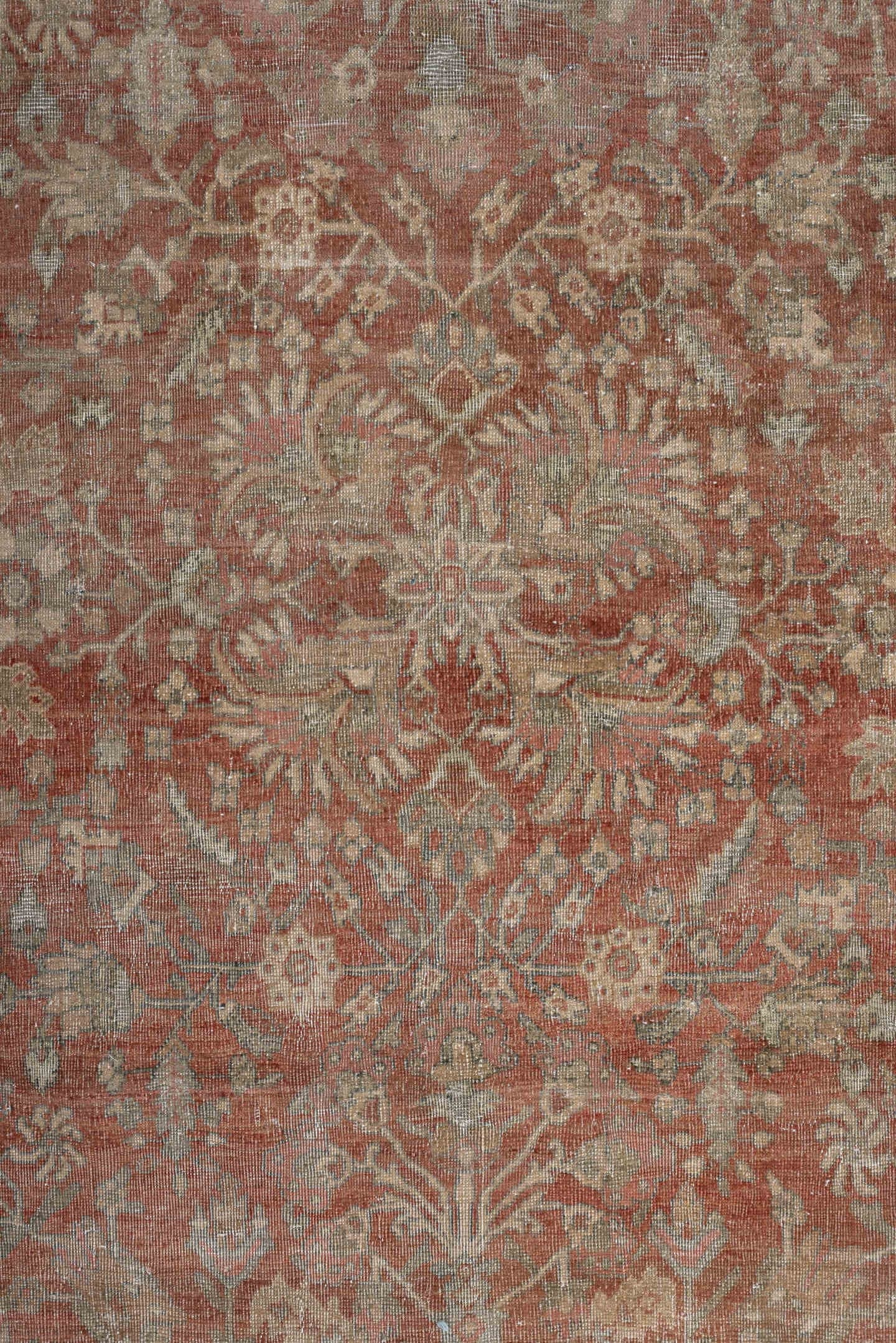8' x 11' one-of-a-kind handmade vintage Far.Sarouk large size rug. Color palette: terracotta, ivory, sage, muted blue, taupe