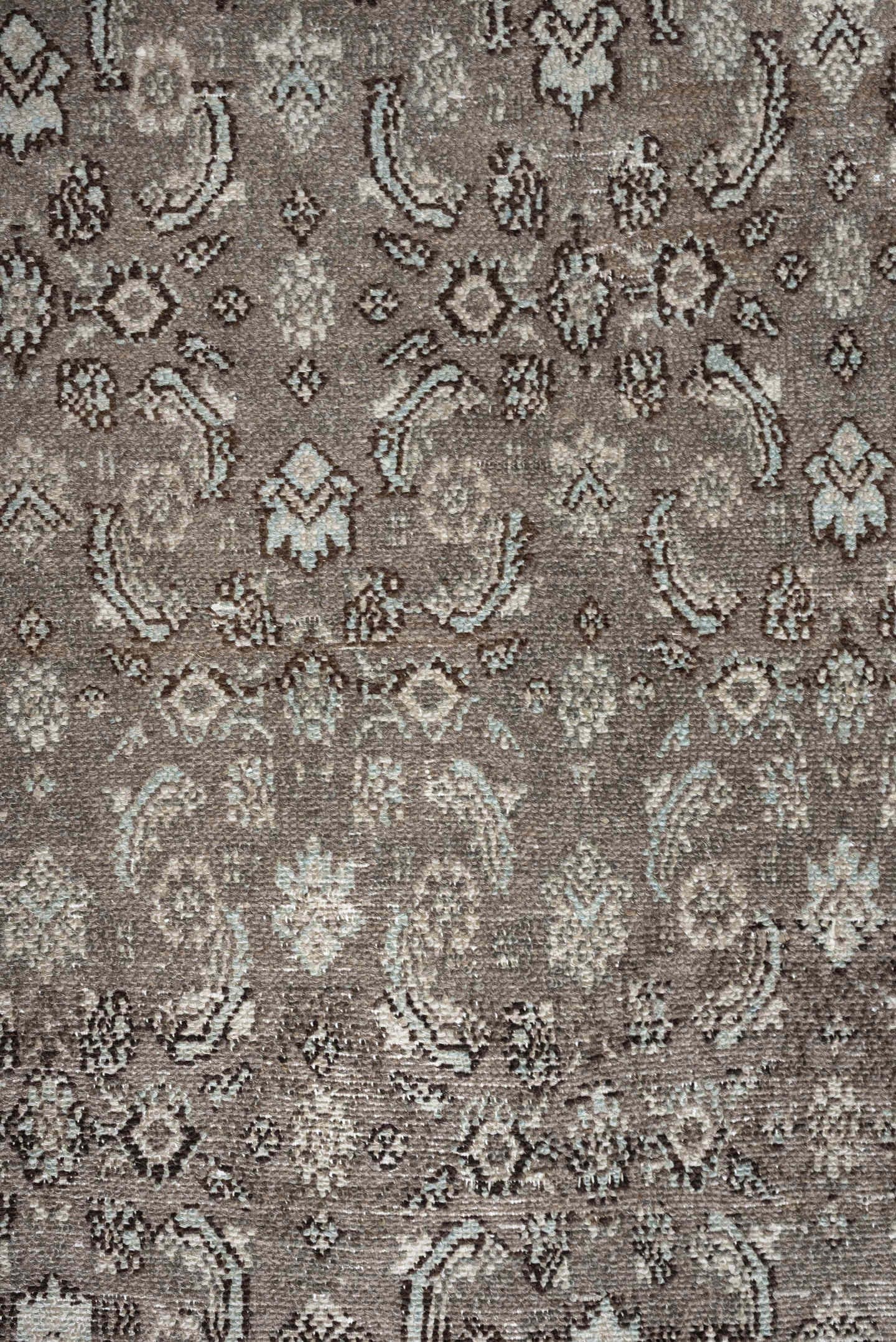 9' x 11' one-of-a-kind handmade antique Bibikabad large size rug. Color palette: taupe, ivory, brown, camel, charcoal, beige