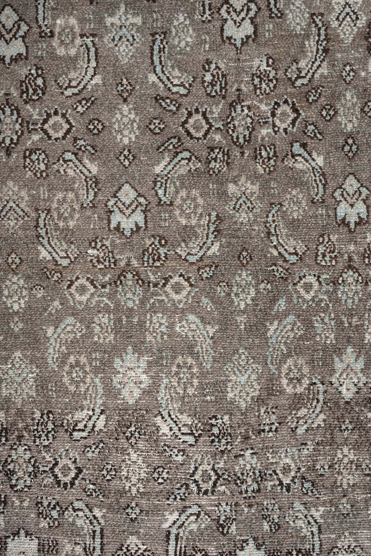 9' x 11' one-of-a-kind handmade antique Bibikabad large size rug. Color palette: taupe, ivory, brown, camel, charcoal, beige