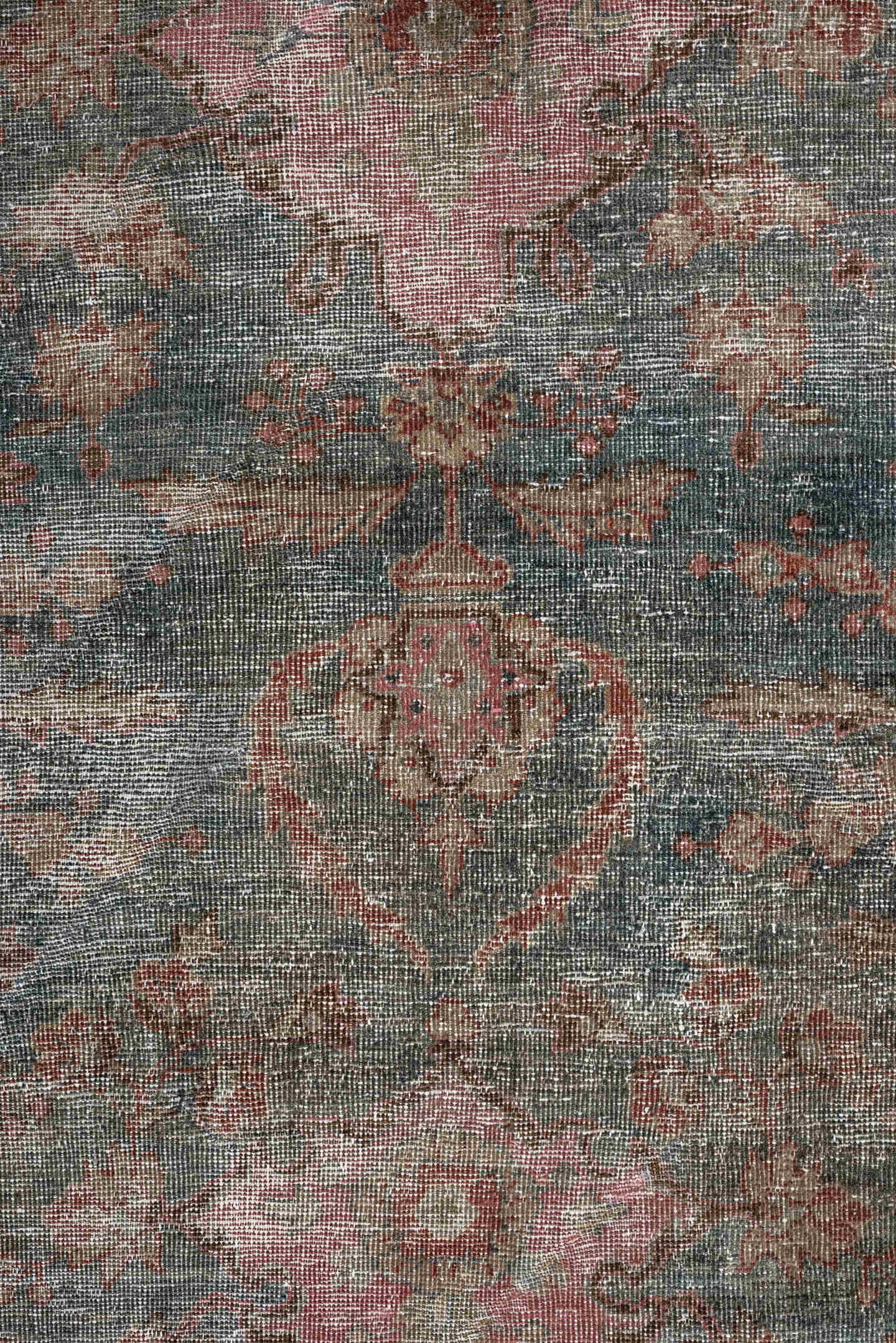 6' x 9' one-of-a-kind handmade antique Mahal medium size rug. Color palette: slate, rose, terracotta, taupe, ivory, charcoal