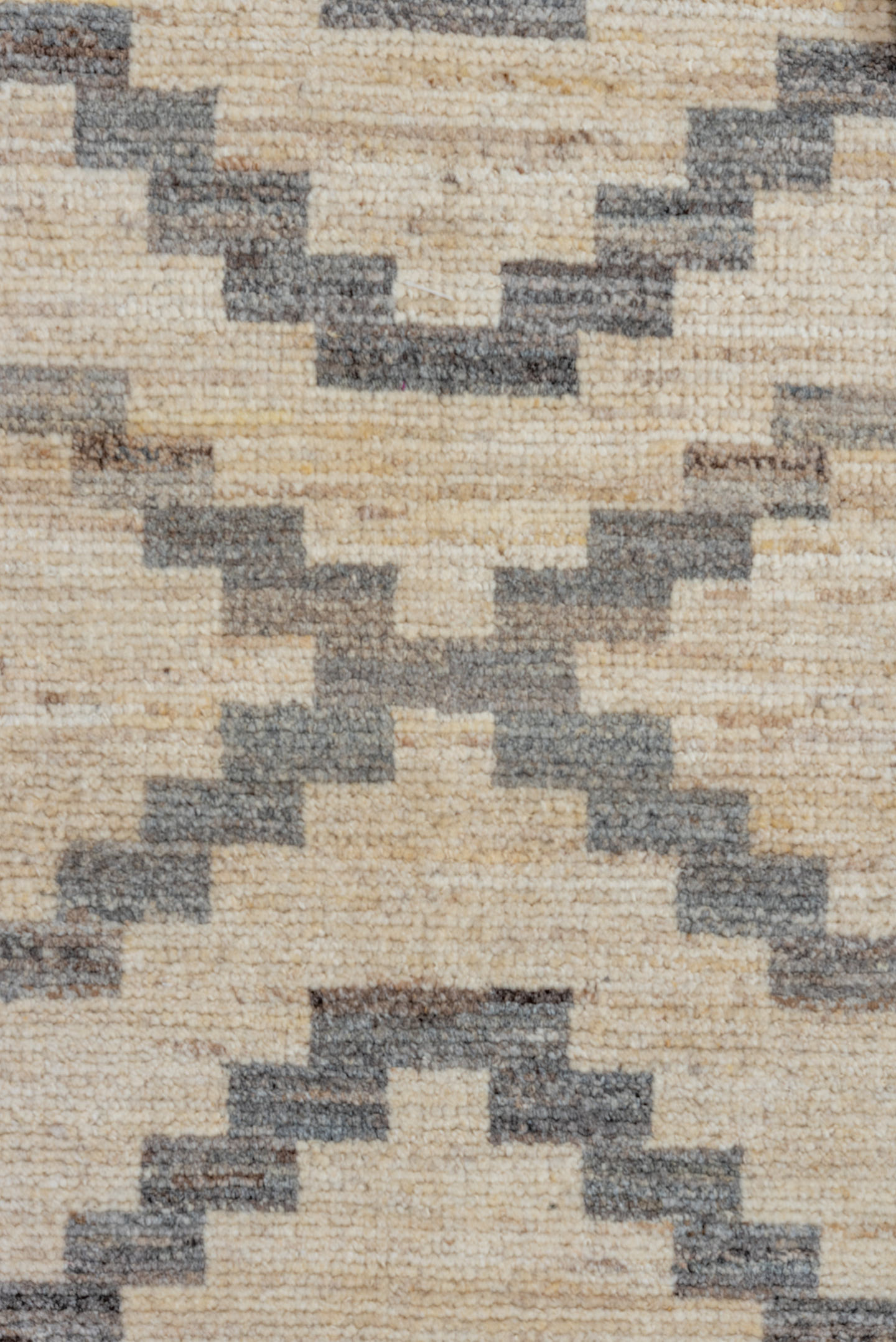 8' x 9' one-of-a-kind handmade vintage Afghan rug. Color palette: ivory, gray, charcoal, cream, taupe, black, beige