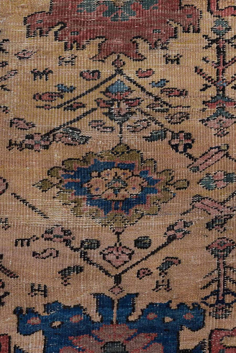 10' x 11' one-of-a-kind handmade vintage Mahal large size rug. Color palette: ivory, indigo, rose, muted blue, taupe, rust