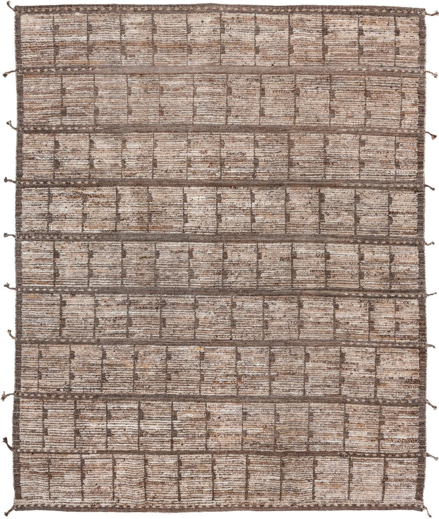 8' x 10' one-of-a-kind handmade vintage Tulu large size rug. Color palette: ivory, taupe, brown, camel, cream, beige, gray