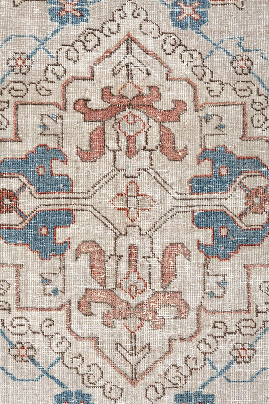 10' x 12' one-of-a-kind handmade vintage Tabriz large size rug. Color palette: ivory, teal, taupe, camel, rose, slate, brown