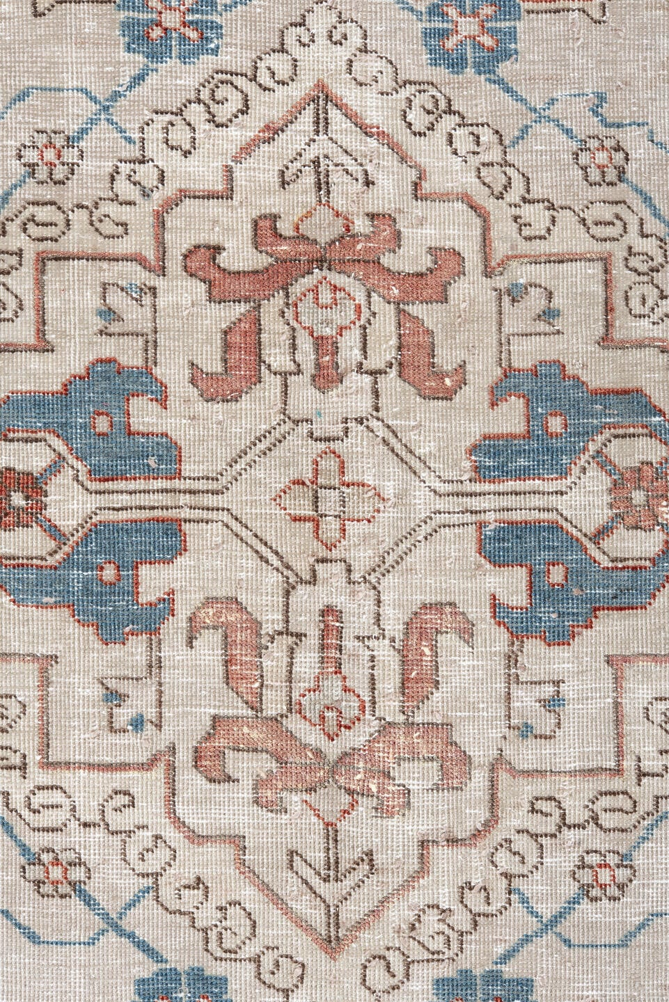 10' x 12' one-of-a-kind handmade vintage Tabriz large size rug. Color palette: ivory, teal, taupe, camel, rose, slate, brown